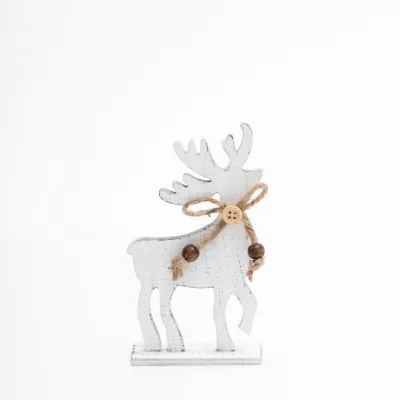 Wooden Christmas Elk Ornament Couple Deer With Bell Bow White Desktop Decor for Hotel Front Desk Counter Decoration