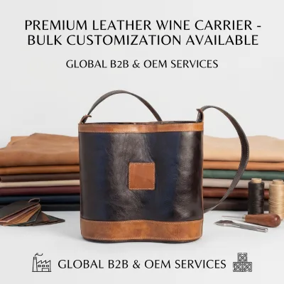 Two Bottle Leather Wine Tote Handmade Cooler Bag Protective Wine Carrier Caddy with Customizable Design