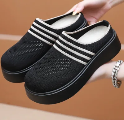 Women's Striped Mesh Sandal Versatile Breathable Sports Slipper for Walking for Spring and Autumn Casual Shoes