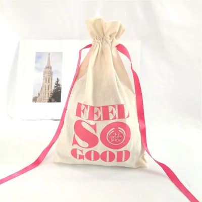 Customized High Quality Custom Logo Cotton Linen Drawstring Bag Cotton Pouch Jewelry Pouch With Own Logo
