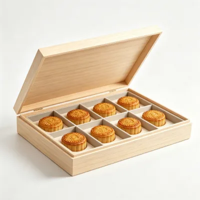 Simple Natural Log Color Wooden Moon Cake Box Flip, Unadorned Solid Wood Gift Box