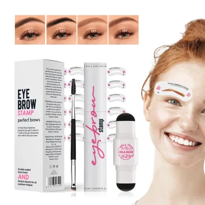 OEM Double Head Hair Thickening Eyebrow Stamp and Stencil Kit 4 Color Hairline Powder for Shaping Eyebrows