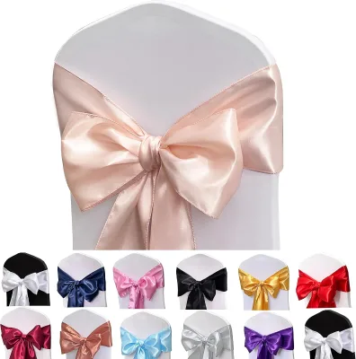 Gold Satin Sashes for Wedding Chair Bows Sashes Ties Chair Cover Sashes for Folding Chairs for Thanksgiving Party