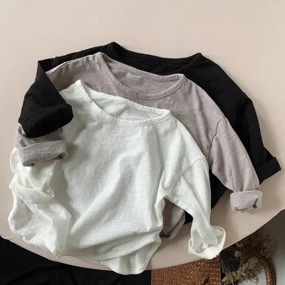 Bamboo Cotton Long Sleeved Children's T-shirt Spring and Autumn Pure Cotton Bottom Shirt  Boys and Girls Top Boys T-shirts