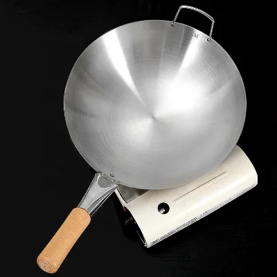 Hot Sale Multisize Home Restaurant Chinese 201 Stainless Steel Cooking Wok With Wooden Handle