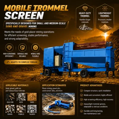 Portable Diesel Engine Mobile Trommel Screen Machine for Alluvial Gold Washing Sand Gravel Separation Plant
