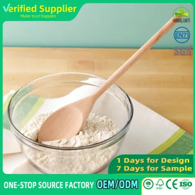 Long Handle Beech Wood Spoon Natural Wooden Spoon for Spice Flour Condiment Kitchen Cooking Utensils Custom Logo Wholesale