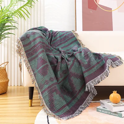 Double Sided Jacquard Woven Eco-Friendly Polyester Cotton Bohemian Tassel Warm Custom Luxury Throw Blanket
