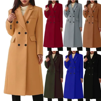 New Fashion Autumn Winter Women Wool Double Breasted Long Sleeve Overcoat Plus Size Standard Trench Coat
