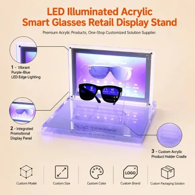 Acrylic Smart Glasses Display Stand with Screen Display Retail Demo Showcase for Electronics Store Tech Counter