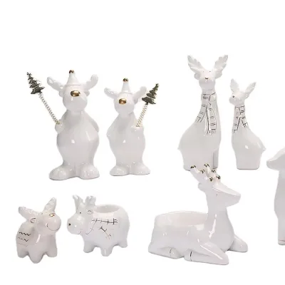 Hot Selling Christmas Dolomite Ceramic Deer Figurine Elk Deer for Home Decoration