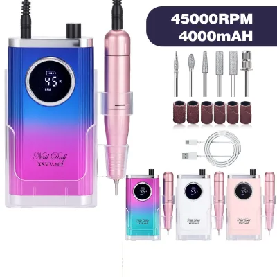 Portable Electric Nail File with 4000mAh Battery, Rechargeable Nail Drill Machine for Acrylic Gel Nails, Salon & Home Use