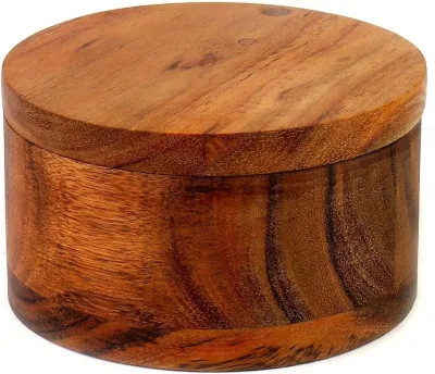 Bamboo Salt Box Acacia Wood Spice Storage Box Wooden Bamboo Round Jar With Swivel Lid Spices Storage Container