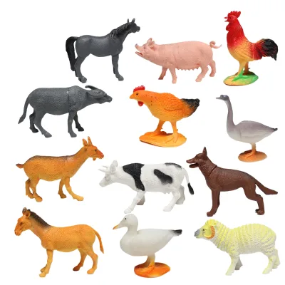 12pcs 5inches Hollow Plastic Farm Animal Figure Toy in Box