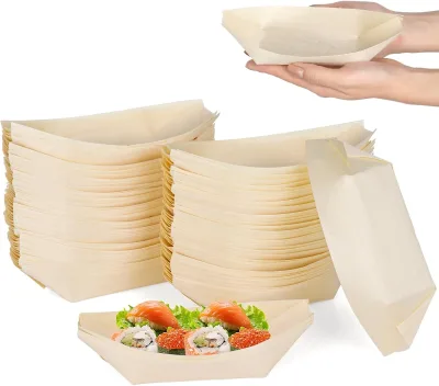 Disposable Eco Friendly 4Inch 5Inch 7Inch Wood Sushi Boat for Serving Catering