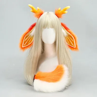 Rabbit Ears Headband with Reindeer Antlers Anime Cosplay Headpiece and Tail Accessories
