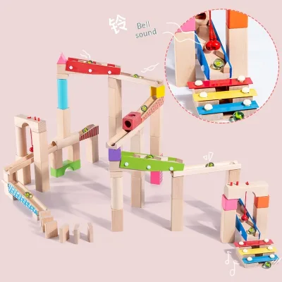 Children's Wooden Marble Track Block Set Educational Toy for Boys and Girls 0-24 Months with Assembly Pipeline Slide