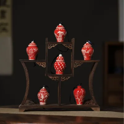 Modern Festival-Style Small Glaze Red Ceramic Jar Ornaments Wholesale Christmas Ball & Tree Pendant Hanging Bottle Home Decor