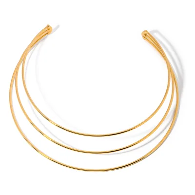 Minimalist 18K Gold Daily Jewelry for Women Fashionable Vintage Stainless Steel 3-Layer Coil Cuff Choker Necklace Waterproof