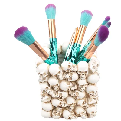 Halloween Decor Skull Pen Holder Goth Human Skull Makeup Accessory Brush Holder Desk Gothic Spooky Desktop Organizer Storage Box