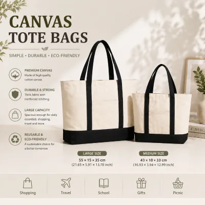 Recyclable Customizable Cotton Large Capacity Gusseted Canvas Shoulder Bag Cotton Tote Bag for Advertising Promotion Gifts