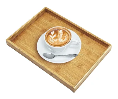Natural Bamboo Serving Tray Modern Rectangular Wooden Tray for Food Drinks Decor Vanity in Home