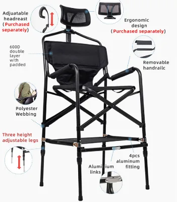 Telescoping Director's Aluminum Folding Chair with Adjustable Seat Height & Armrests-Portable Comfortable Beauty Salon Chair