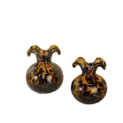 FactoryHand-blown High-EndVintage AmberLeopardSpottedFlowerGlassVase ModernDesign TableDecoration for American TV Cabinets& Home