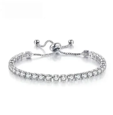 4mm Silver Crystal Adjustable Tennis Bracelet Women