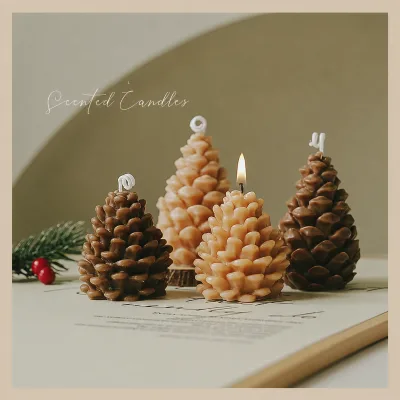 Wholesale Pine Cone Scented Candles Handmade Christmas Wax Ornaments for Winter Table Centerpieces and Seasonal Gift Sets
