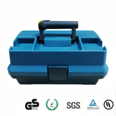 18" LED Lighted Fishing Tackle Box with Double Layer Foldable Trays for Night Shore Fishing Lures Hooks Storage Factory Direct