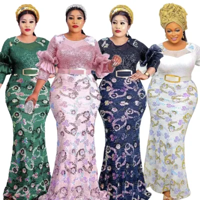 Nice Quality pink Luxury Evening Dress Plus Size Long Gown Evening Dress Elegant African Long Sequined Dress