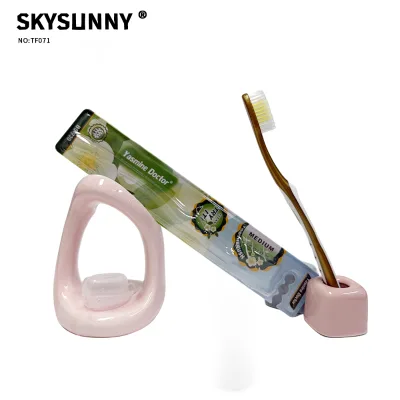 Oval Embossed Star Print Handle Two-Tone Medium Bristle Adult Toothbrush Custom Wholesale