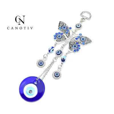 Butterfly Blue Tassel Eye Hanging Ornament Turkey Eye Metal Home Decor Wall Pendant Key Chain