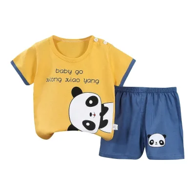 Summer Boys New Pure Cotton Kidsren's Casual Short-Sleeved T-Shirt Set Infant Two-Piece Shorts Featuring Cute Cartoon