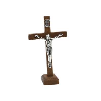 Handmade Solid Wood Religious Catholic Crucifix Engraving Saint Benedict Standing Cross Eco-Friendly Freestanding Thanksgiving