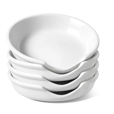White Wavy-Side Shape Ceramic Spoon Rest Circle Spoon Holder for Kitchen Countertop Easy-To- Clean Spoon Rest