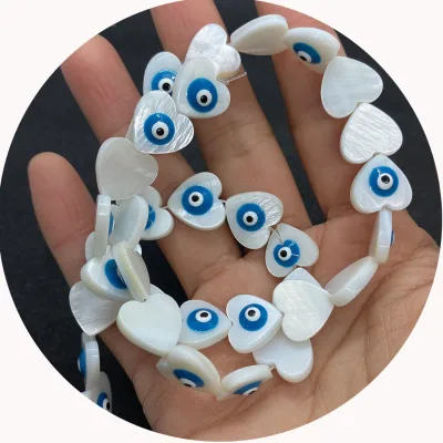 Natural White Mother of Pearl Shell Beads With Color Eye Heart Shape Shell Beads 12mm Devil's Eye Loose Beads for Jewelry Making