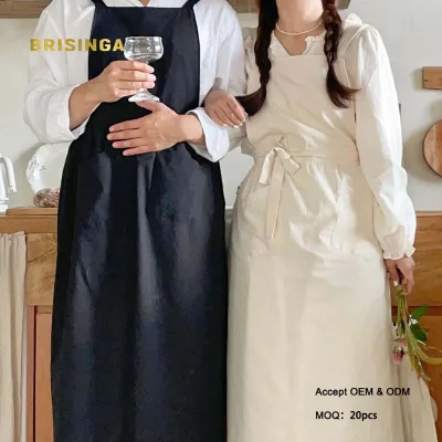 Women Cotton Linen Waist Cross Back Apron Japanese Housework Wrap Pinafore Dress New Garden House Apron