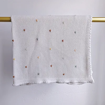 Tricot Knit Multicolored Knit Kids Sleeping Blankets With Bobbles Organic Cotton Baby Swaddle Blanket