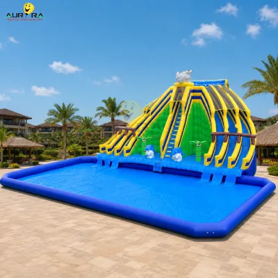 Giant Inflatable Water Slide Park with Large Splash Pool Multi Lane for Summer Resort Rental Company Wholesale