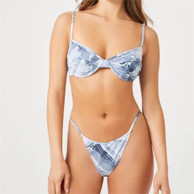 Custom Design OEM Denim Printed Bikini Sexy Underwire Top High Leg Cut Brazilian Bottom Swimwear High Quality Bathing Suit 2023