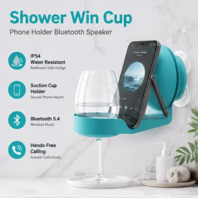 Waterproof Boombox Speaker with Phone Holder for Shower Bluetooth 5.4 Wireless Mini Speaker Hands Free Calling