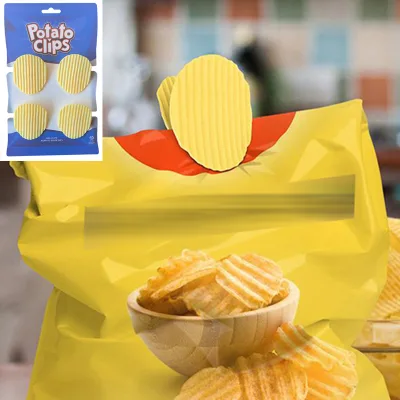 Wholesale 4pcs/set Yellow Cute and Creative Potato Chip Sealing Clip Triangular Elliptical Shaped Bill Clip Snack Sealing Clip