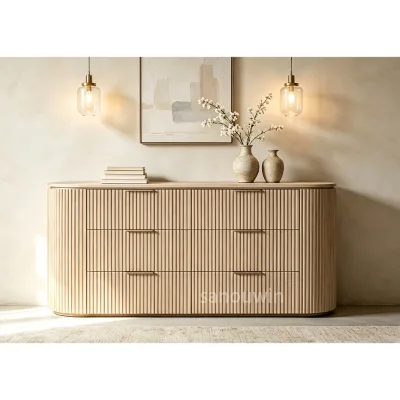 Luxury Modern American Style Solid Oak Wood 6-Drawer Bedroom Sideboard