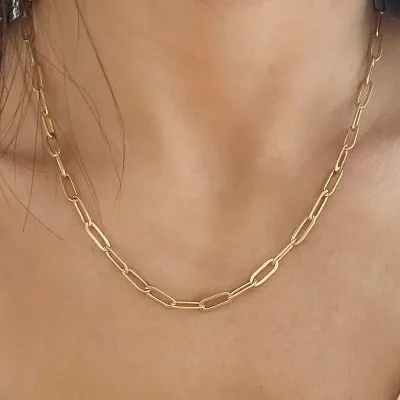 Quality Colorfast Stainless Steel Lobster Clasp Jewelry Minimalist Gold Silver Basic Paperclip Chain Necklace Gifts for Women