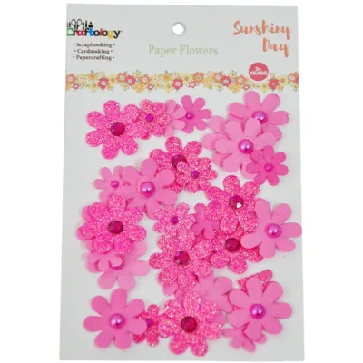 Dark Pink Glitter Handmade Paper Lovely Mini Flower Set for Valentine's Day