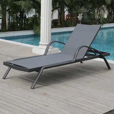 Factory Wholesale Stock Aluminum Frame Waterproof Fabric Grey Adjustable Backrest Lounger Chair Outdoor Sun Chairs Loungers