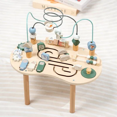 Multi-Functional Montessori Wooden Busy Board for Kids Bead-Winding Early Education Toy Disassembly Assembly for 0-3 Years Old