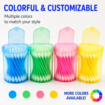 100Pack Baby Safe One-Pointed and Round Head Four Color Plastic Cotton Swabs